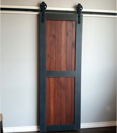 The classic divided door can fit with any style of decor, not just rustic barn. Here it gets fresh look in grey and black cherry.