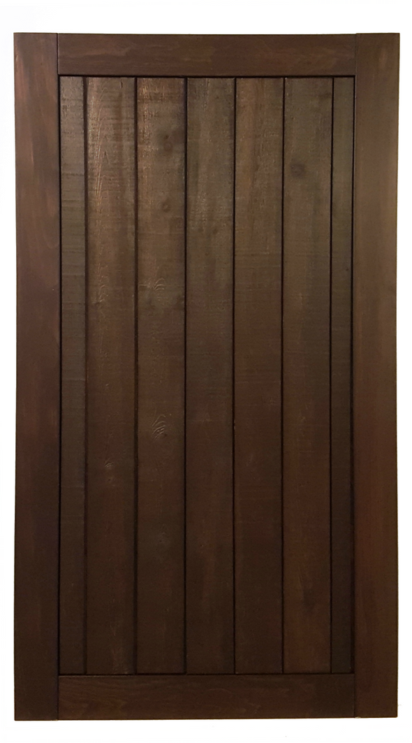 Refined Rustic door with vertical panels, shown here in espresso finish