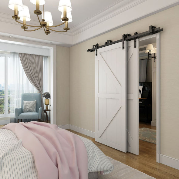 Bypass barn door hardware featuring soft close technology