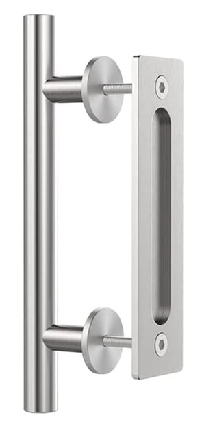 Rounded handle and flush finger pull - stainless steel