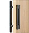 Rounded handle and flush finger pull - black steel