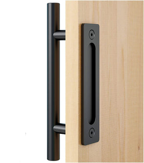Rounded handle and flush finger pull - black steel