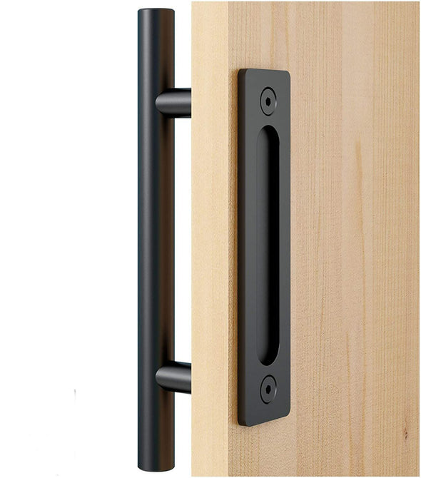 Rounded handle and flush finger pull - black steel