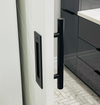 Rounded handle and flush finger pull - black steel