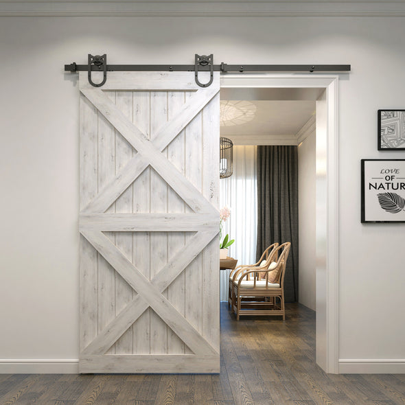 You'll have smooth rolling with Single Wheel Horseshoe soft close barn door hardware on a white double X.