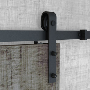 Bent strap soft close bar door hardware in black steel with many rail lengths