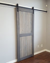 Weathered Grey Divided barn door with classic Bent Strap soft close barn door hardware