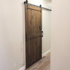 A divided door in Barn Board Brown with Big Wheel soft close barn door hardware