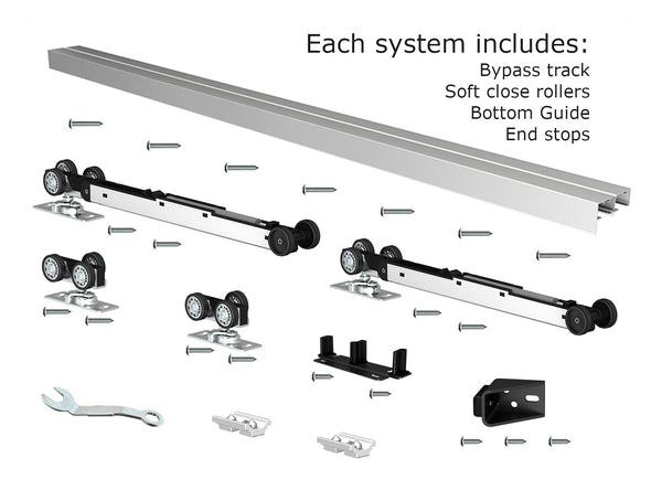 aluminum ceiling mount bypass track kit  - soft closing