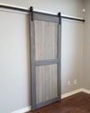 Weathered Grey Divided barn door with classic Bent Strap soft close barn door hardware